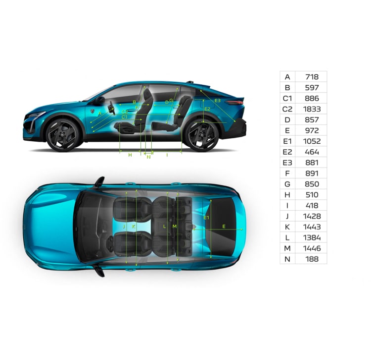 PEUGEOT 408 interior dimensions
